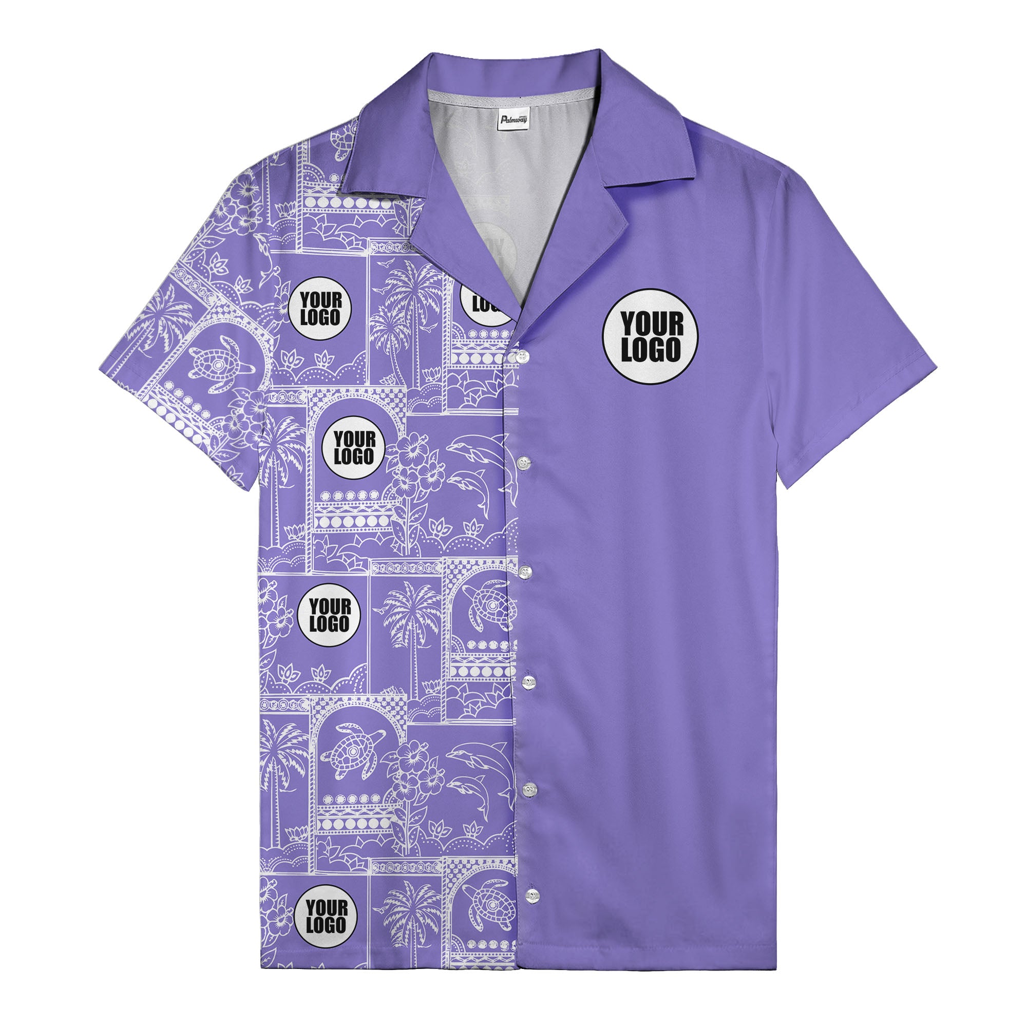Illustrated Midnight Black Tropical Palm Tree Turtle Dolphin Hawaiian Shirt For Men