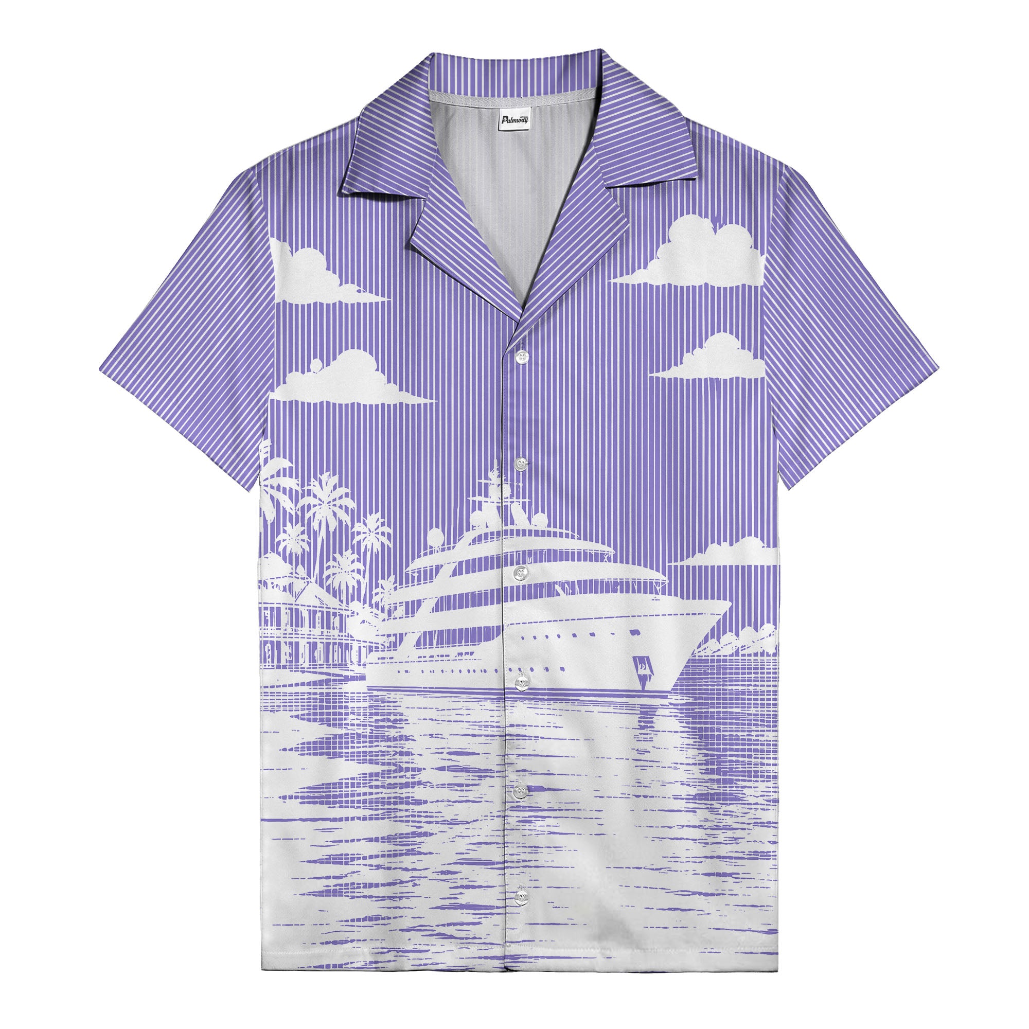 luxury yacht & palm trees tropical beach scene hawaiian shirt