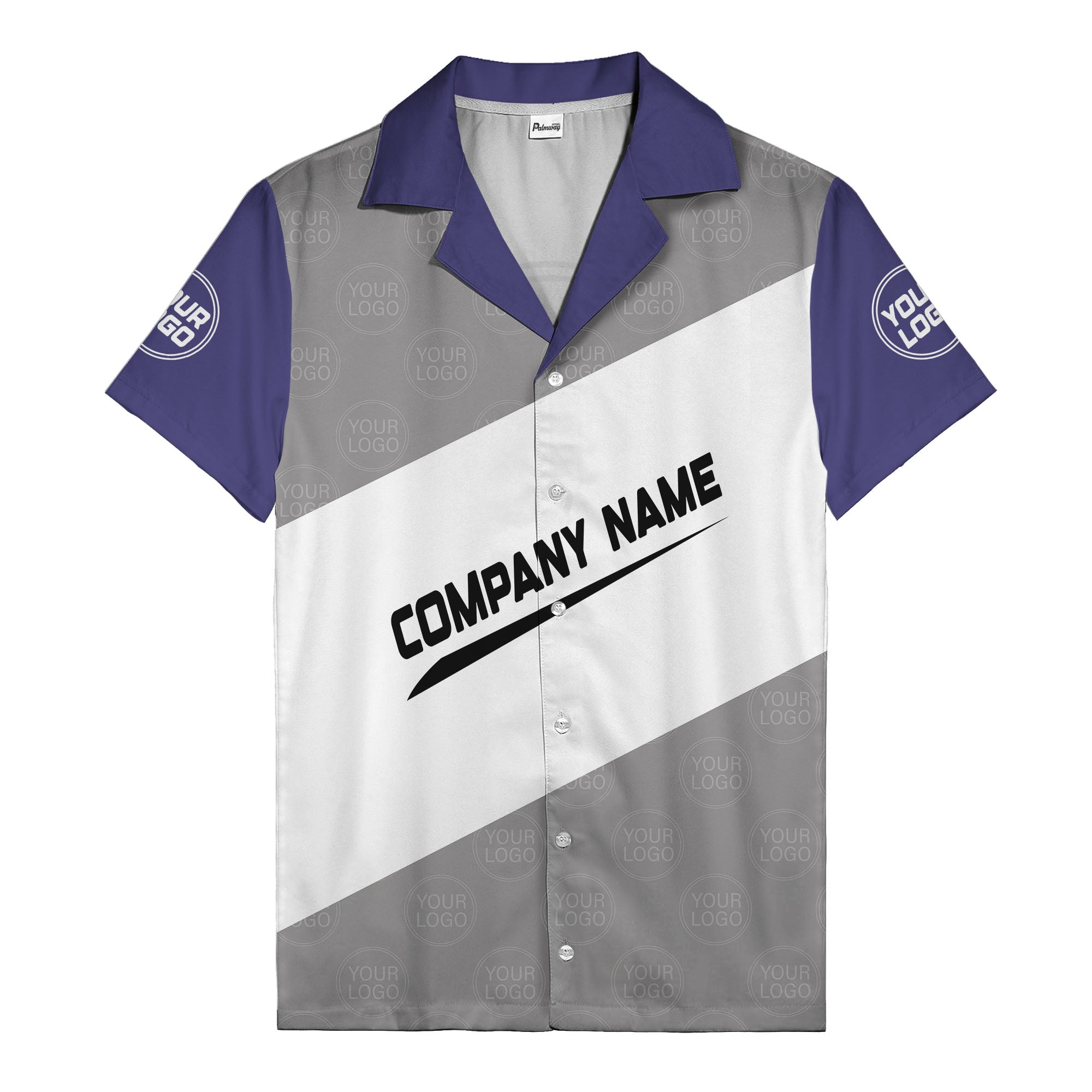 monochrome diagonal stripes & custom logo company name hawaiian shirt