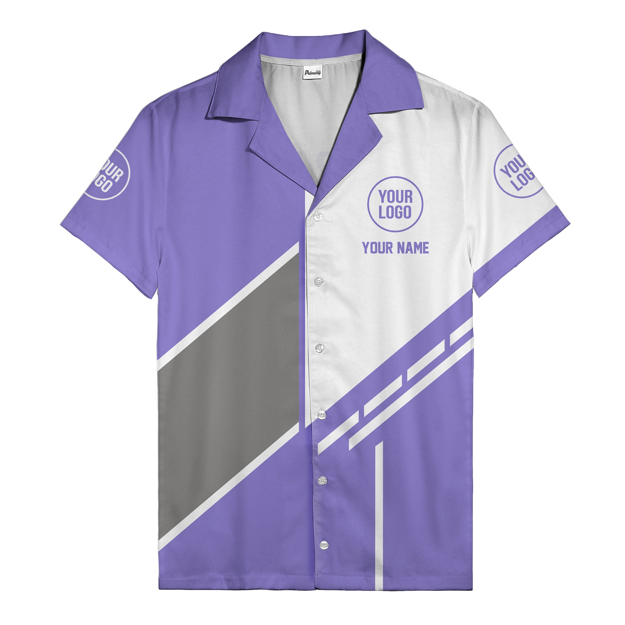 monochrome diagonal stripes & custom logo modern hawaiian shirt