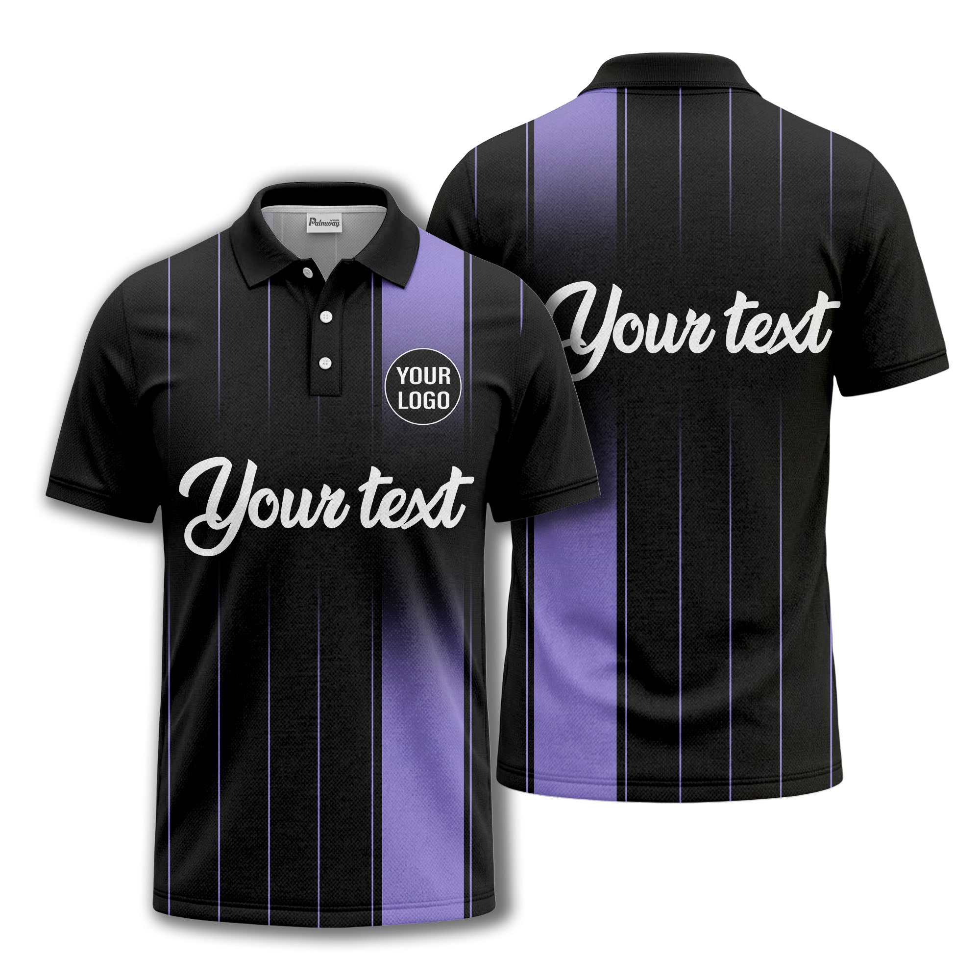 monochrome gradient vertical stripes with custom logo text polo shirt