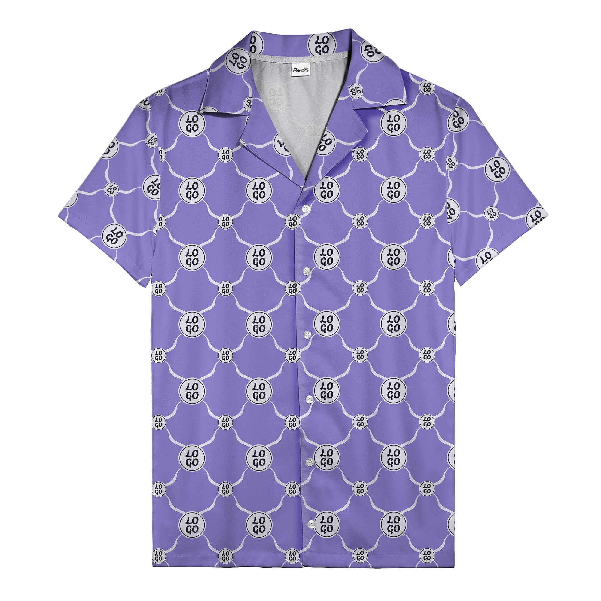 monochrome interlocking circles & logo repeat pattern hawaiian shirt for men