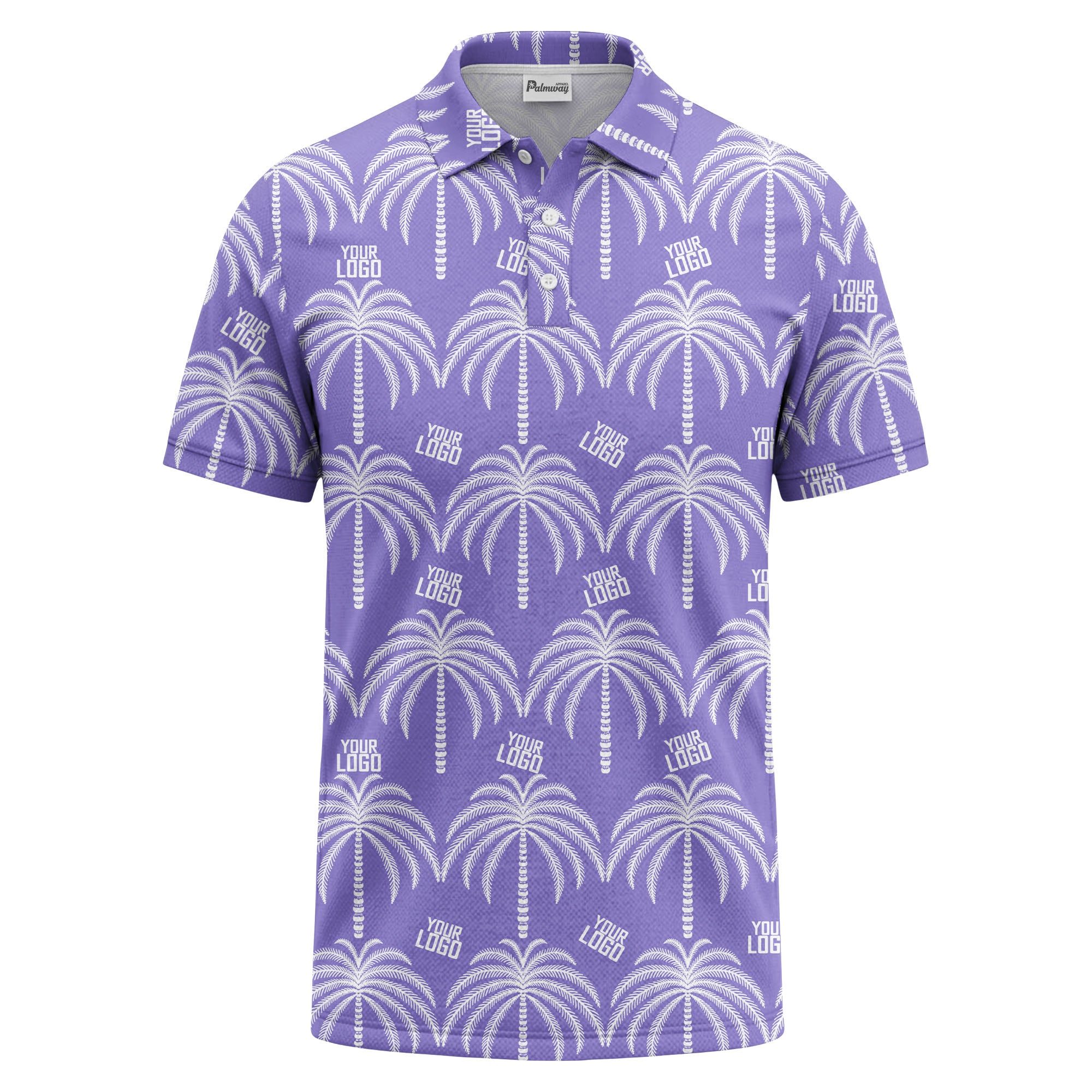 monochrome palm tree logo repeat hawaiian graphic polo shirt