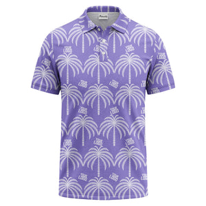 monochrome palm tree logo repeat hawaiian graphic polo shirt