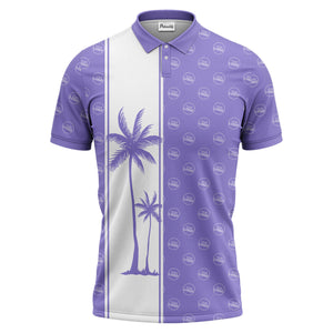 monochrome palm tree silhouette & logo repeat polo shirt