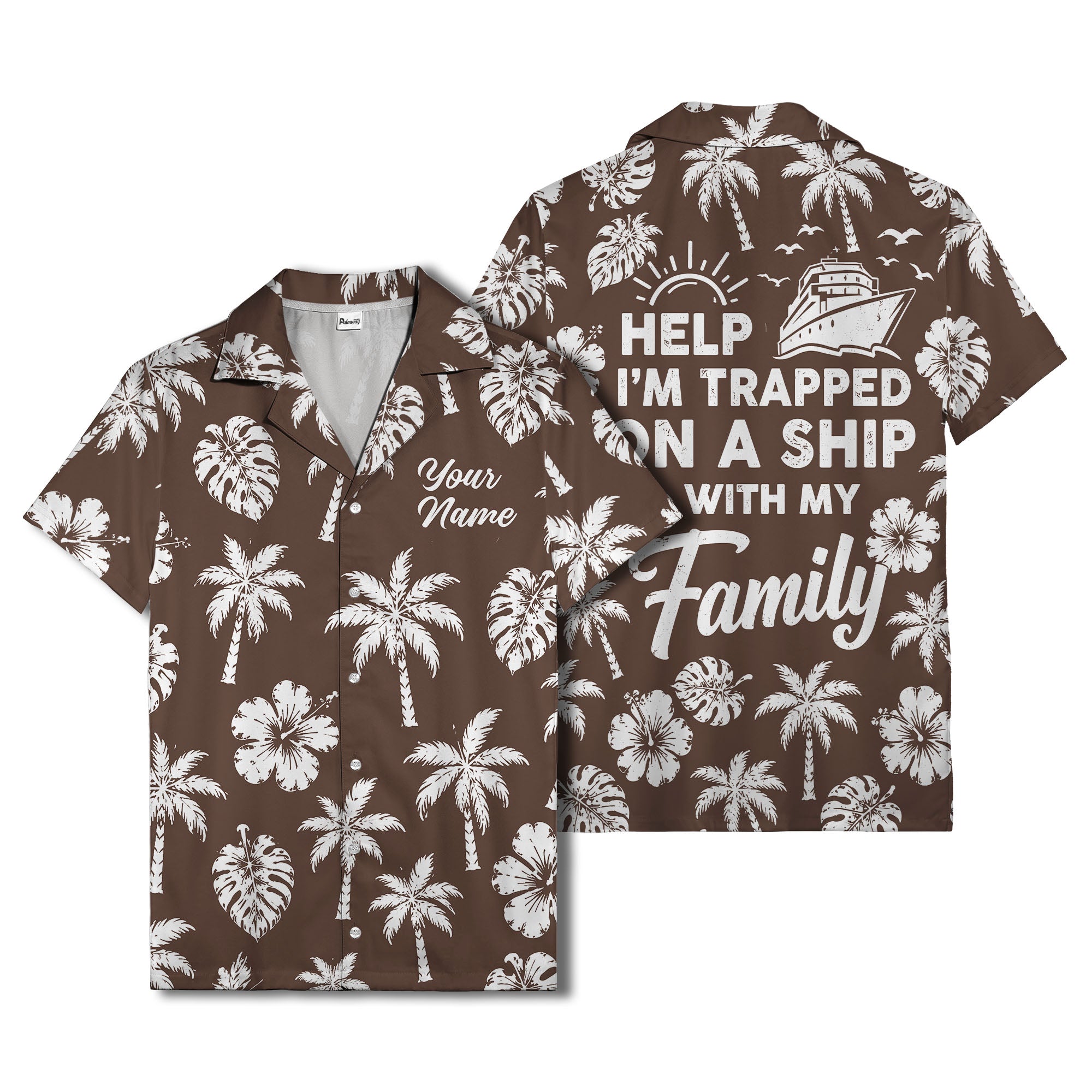 monochrome palm trees and hibiscus hawaiian shirt for men