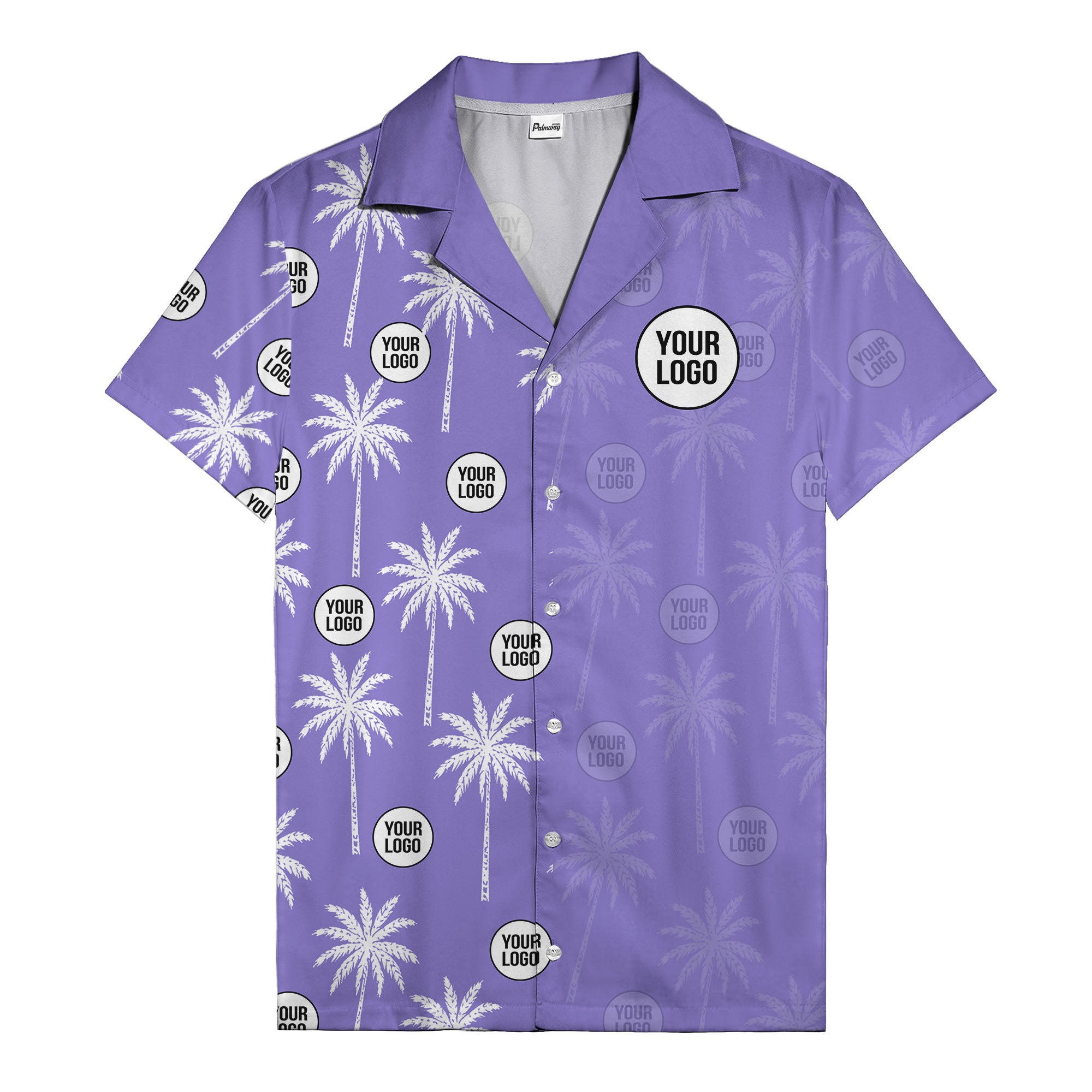 monochrome palm trees & custom logo repeat hawaiian shirt