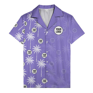 monochrome palm trees & custom logo repeat hawaiian shirt