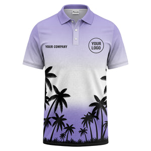 monochrome palm trees ombre gradient sky polo shirt for men