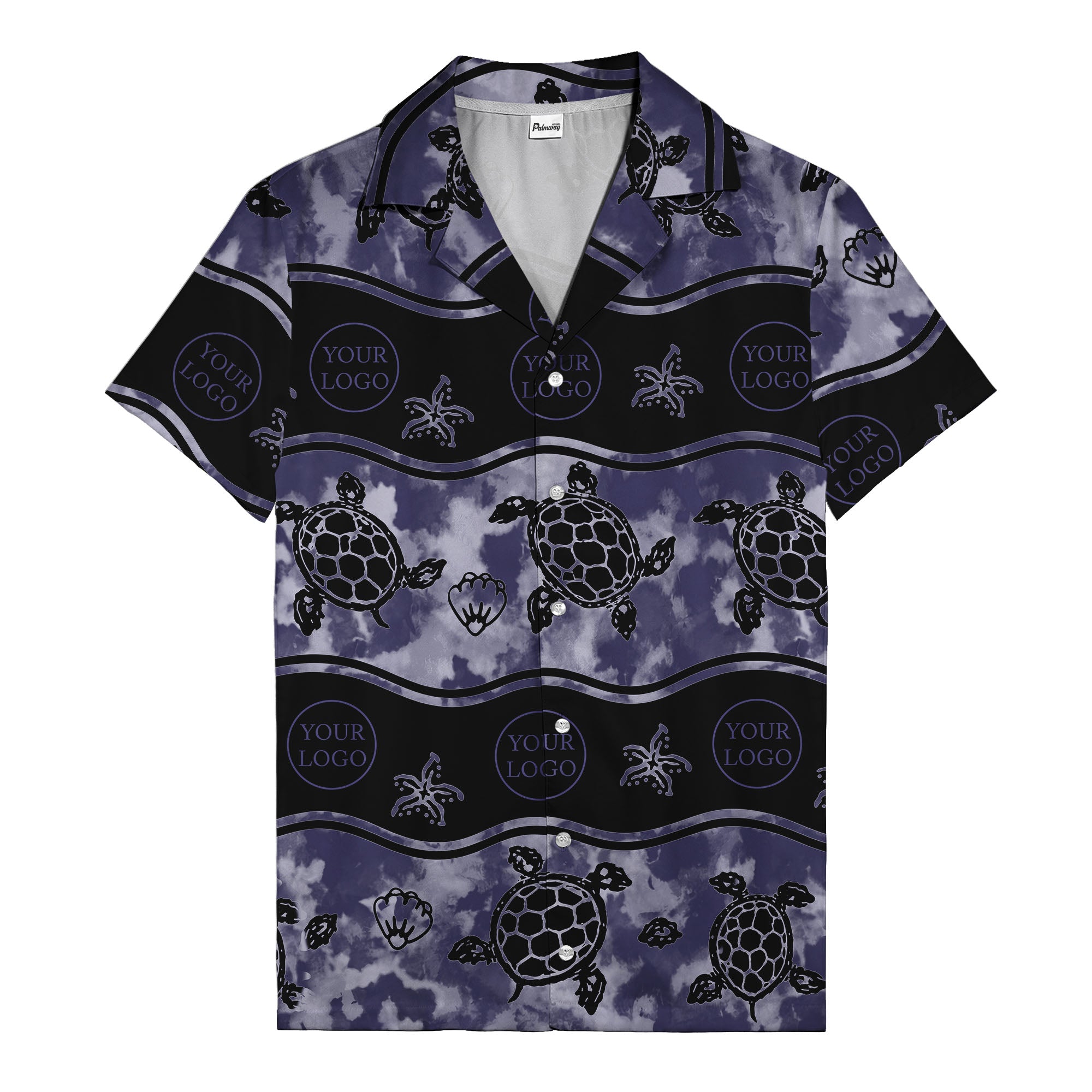 monochrome sea turtles & starfish repeat pattern hawaiian shirt for men