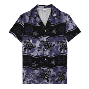 monochrome sea turtles & starfish repeat pattern hawaiian shirt for men