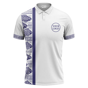monochrome tribal fish & geometric borders patterned polo shirt for men