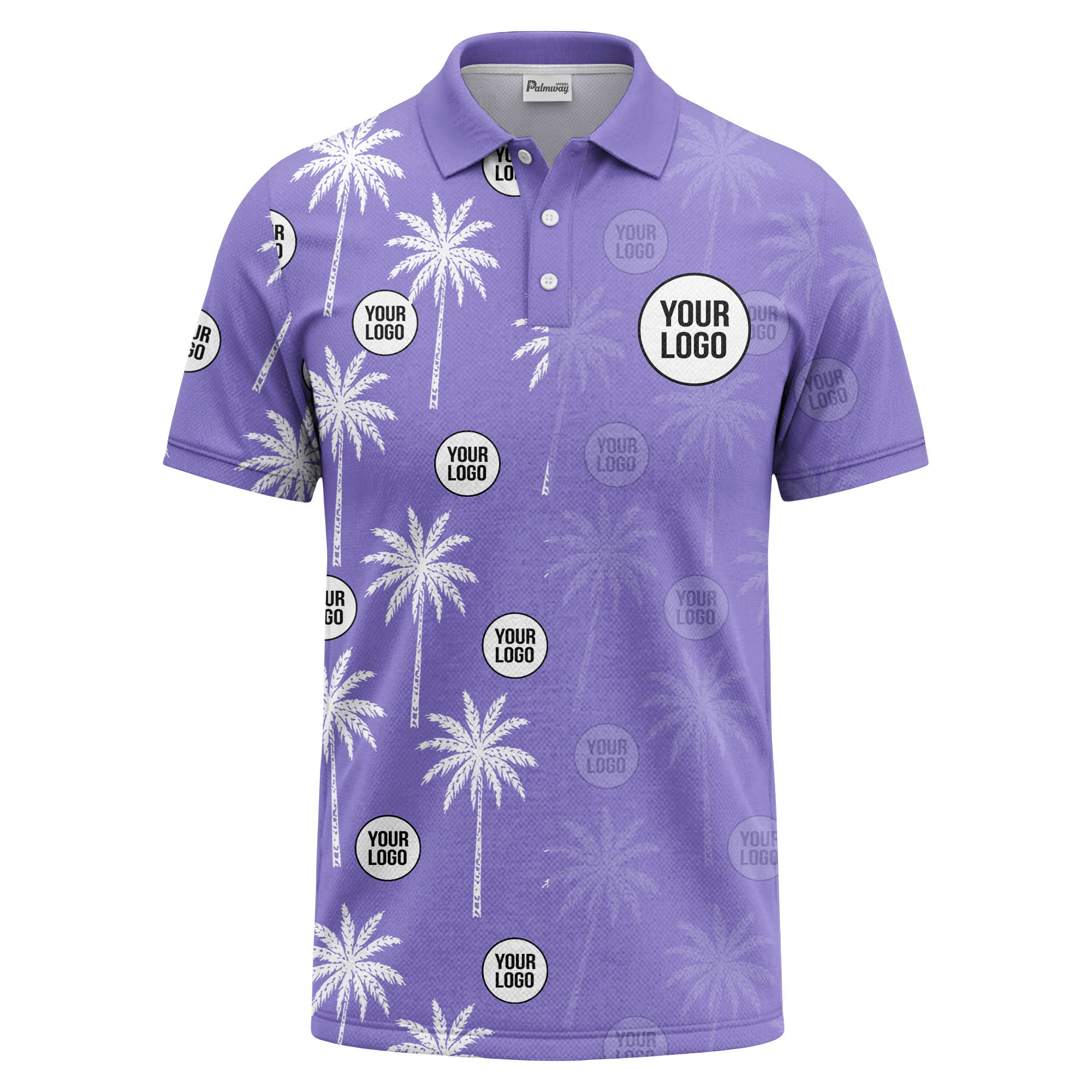 palm trees & custom logo circle repeat graphic polo shirt
