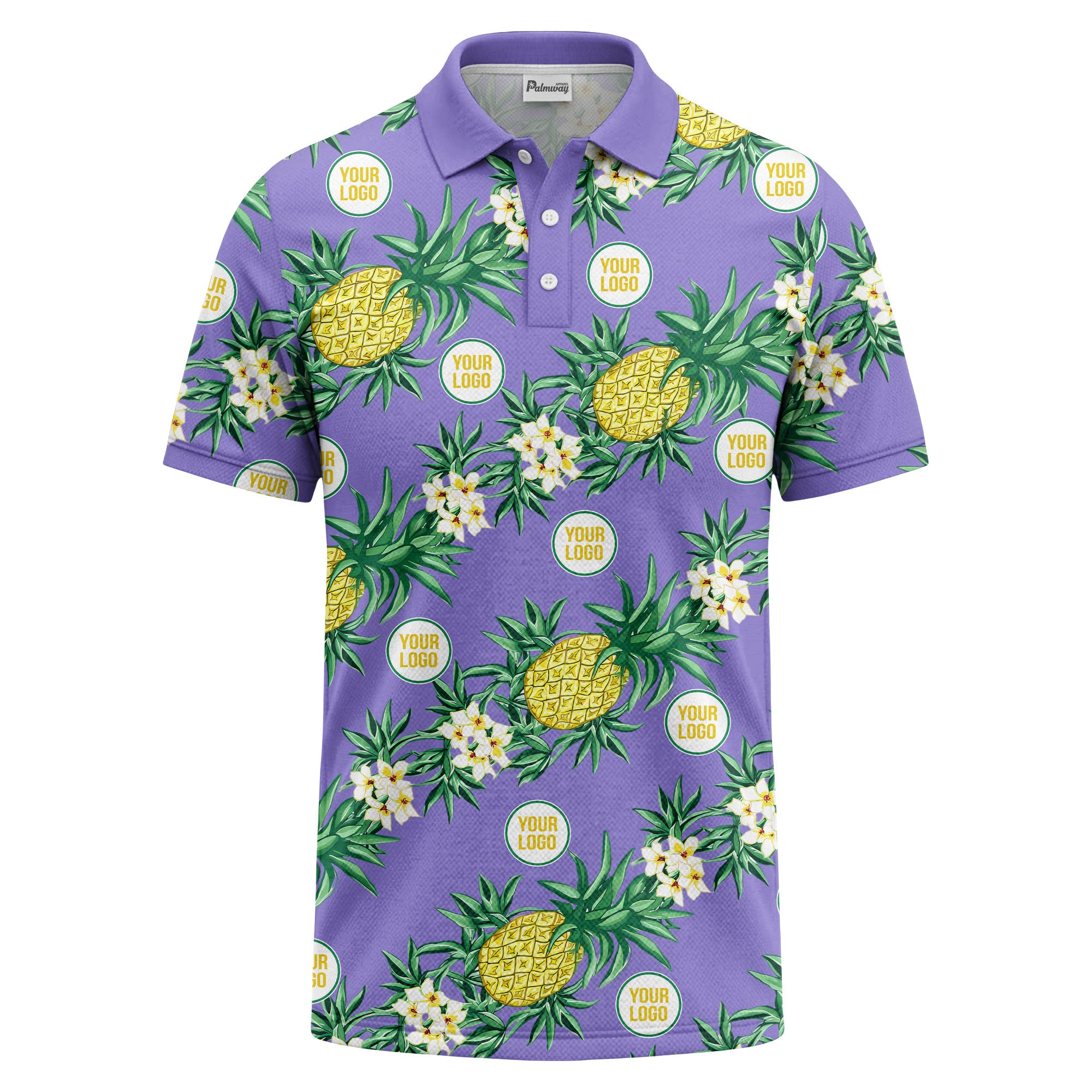 pineapple plumeria repeat pattern black polo shirt for men