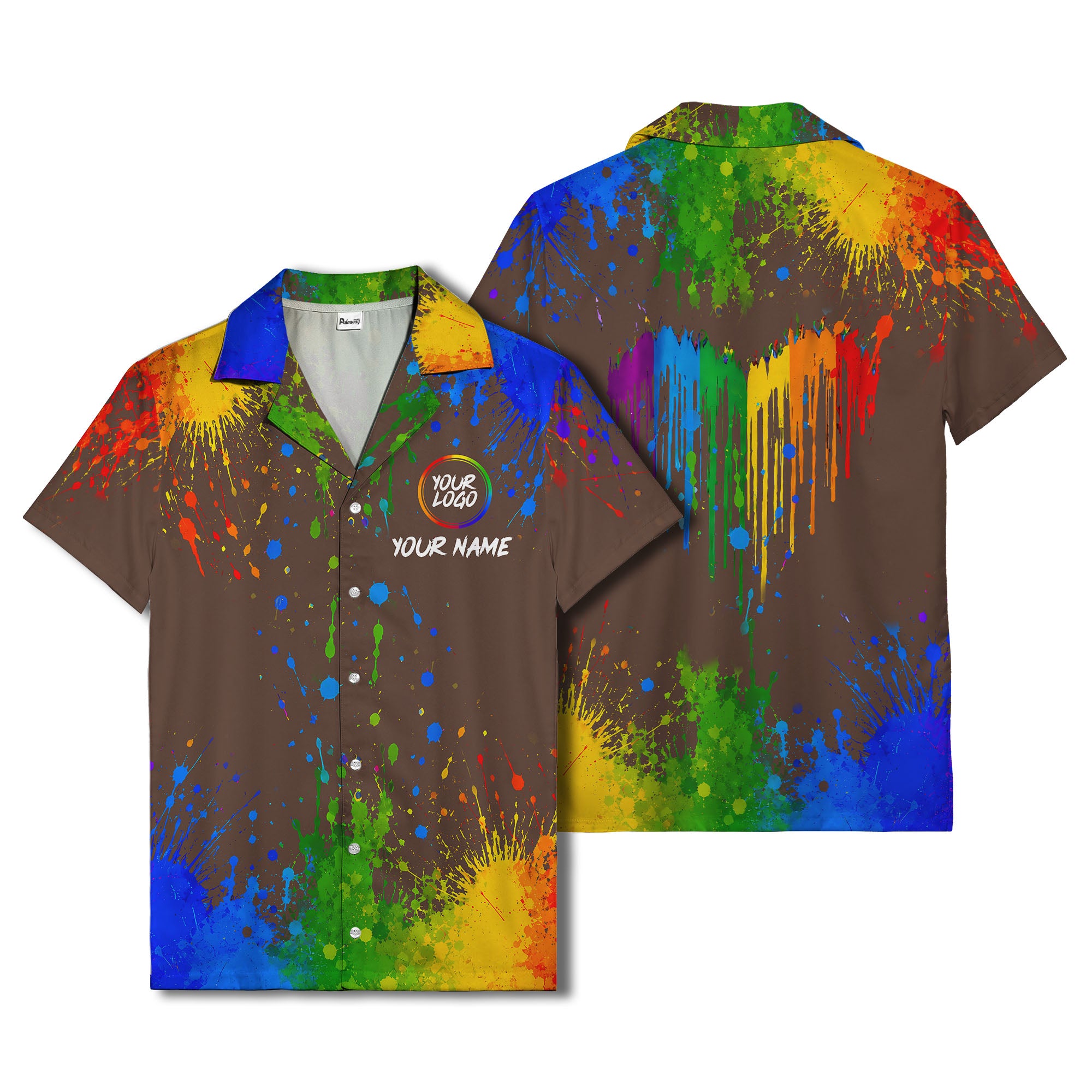 rainbow paint splatter abstract art hawaiian shirt with customizable name