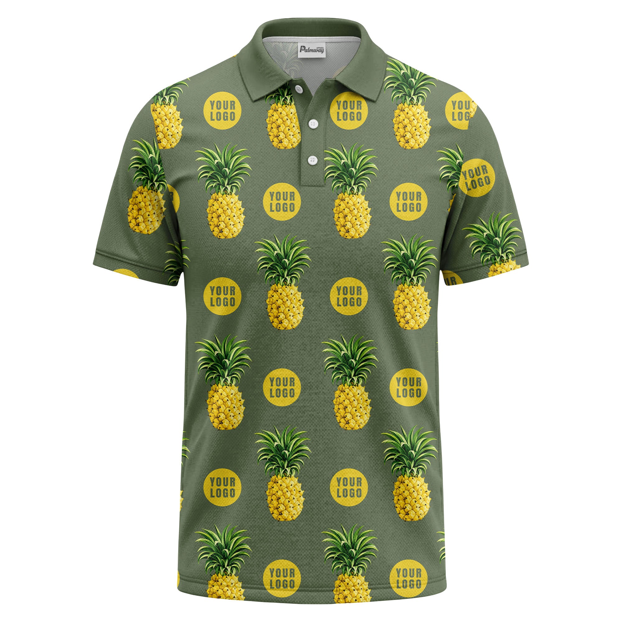 realistic pineapple repeat & custom logo black polo shirt