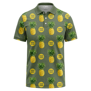 realistic pineapple repeat & custom logo black polo shirt