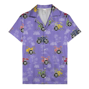 rockin' drum kits & palm trees repeat hawaiian shirt for musicians