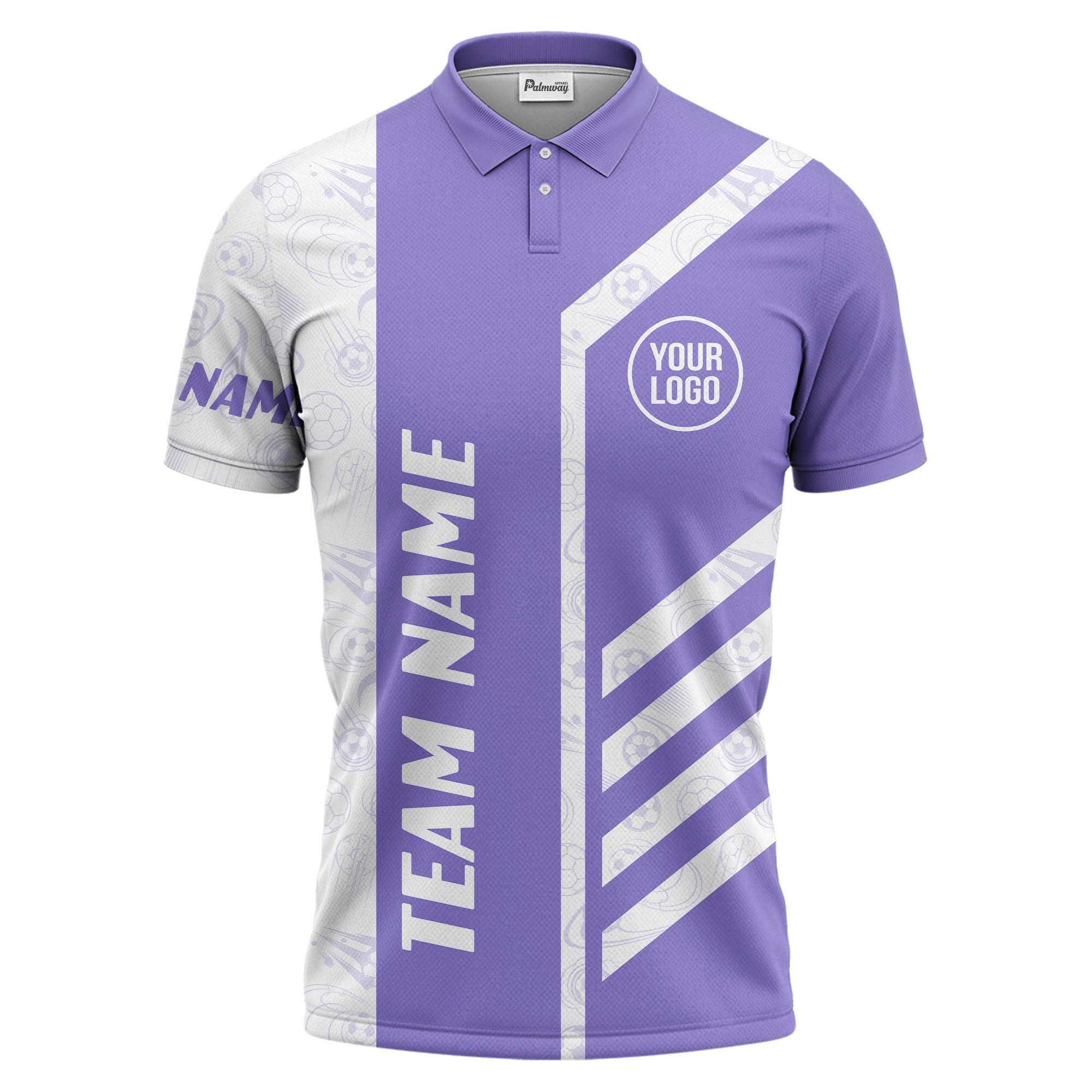 soccer balls diagonal stripes custom logo sporty polo shirt