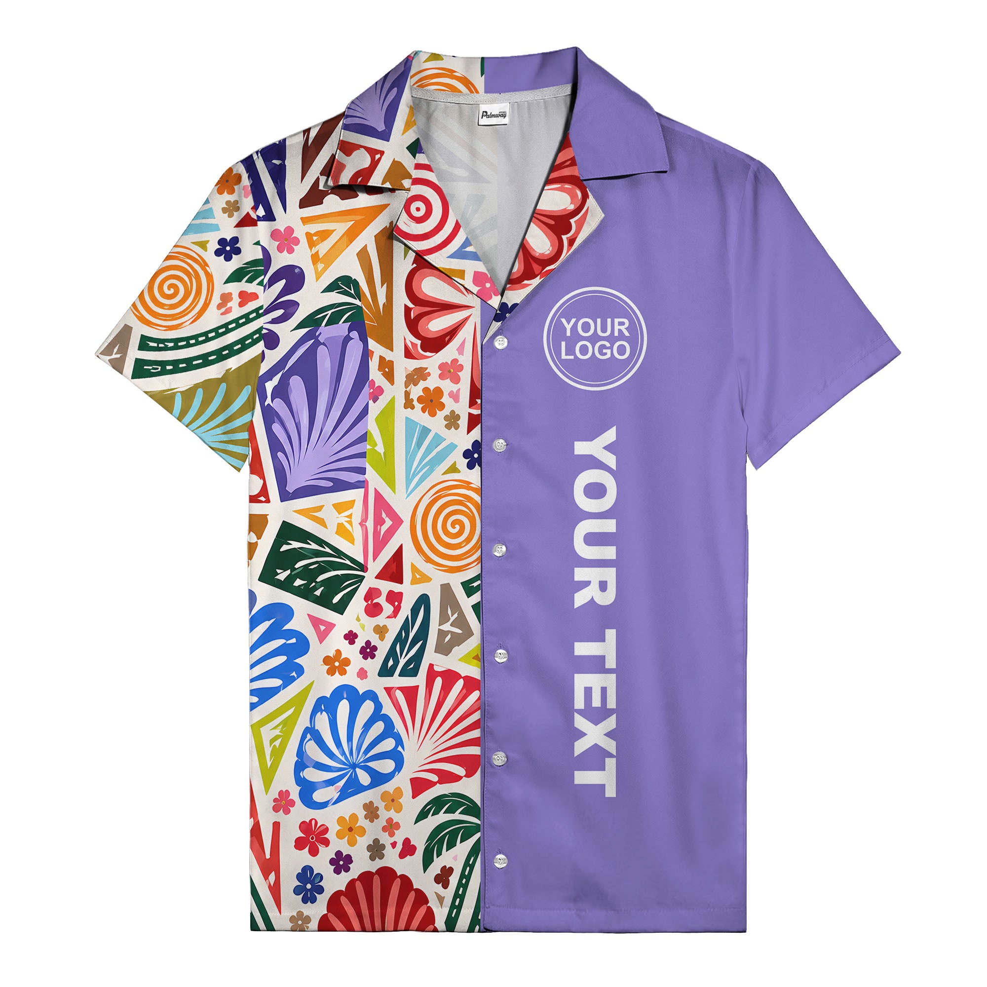 spiral motifs palm leaves hibiscus geometric hawaiian shirt for men
