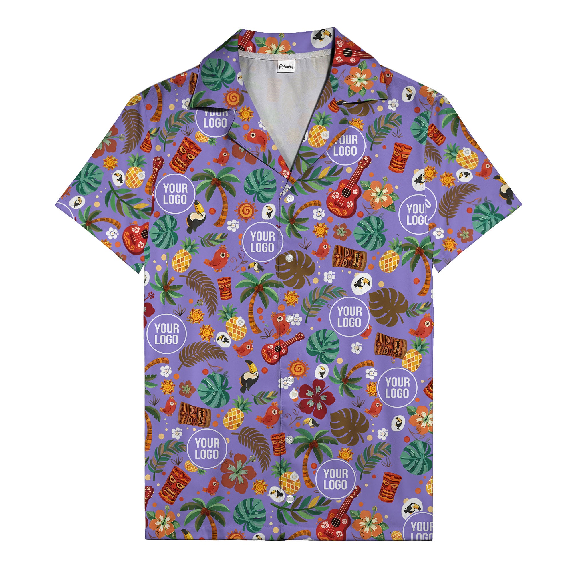 tiki masks & pineapples watercolor hawaiian shirt with toucans & ukuleles
