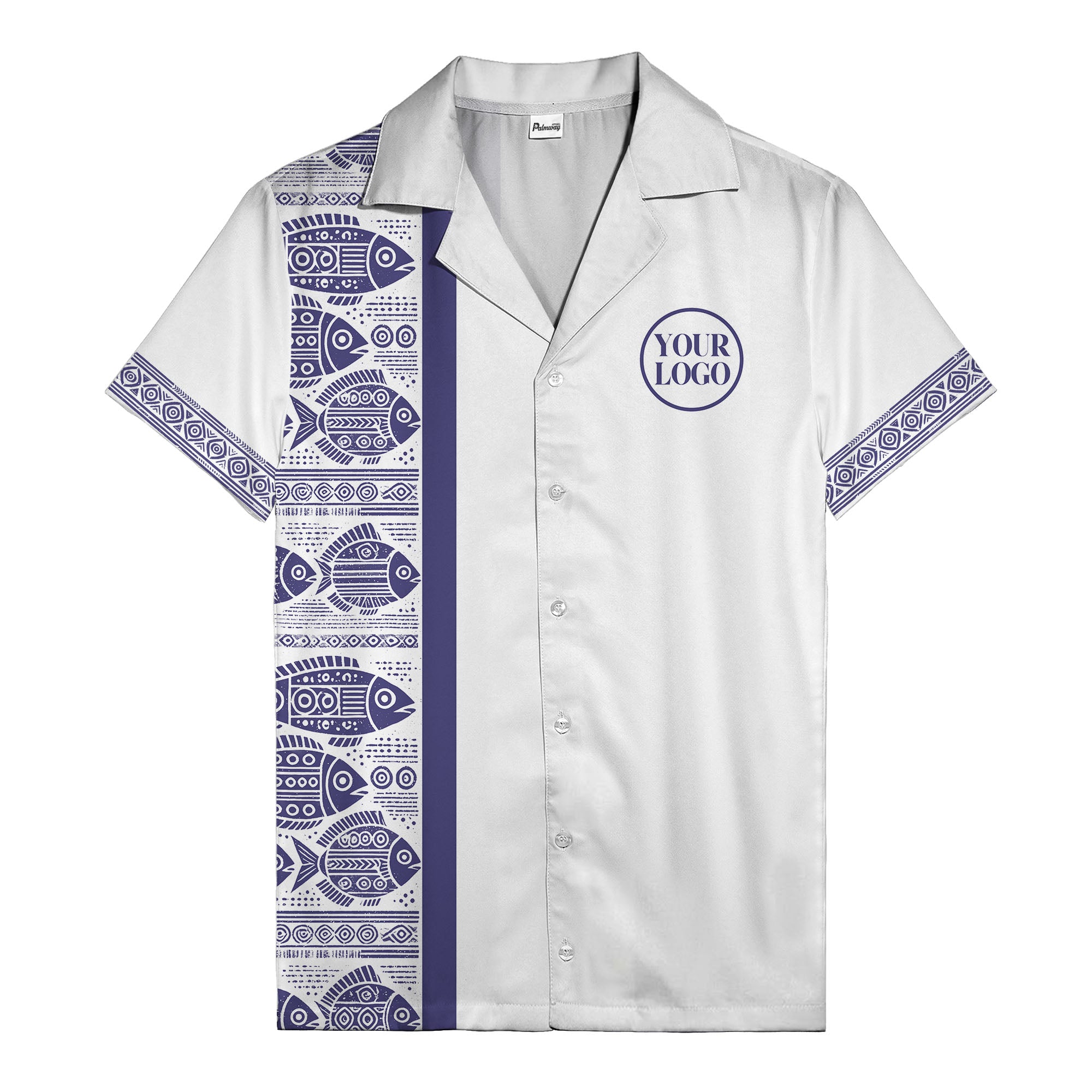 tribal fish & geometric border black white hawaiian shirt for men