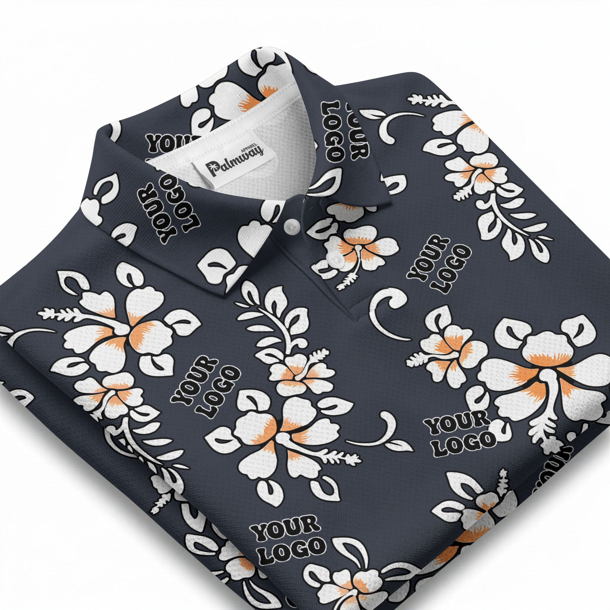 tropical floral hawaiian orange flowers leaves polo shirt for beach getaways