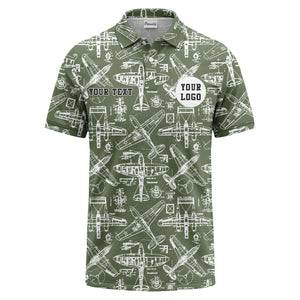 vintage airplane blueprint sketches propeller wings polo shirt for men