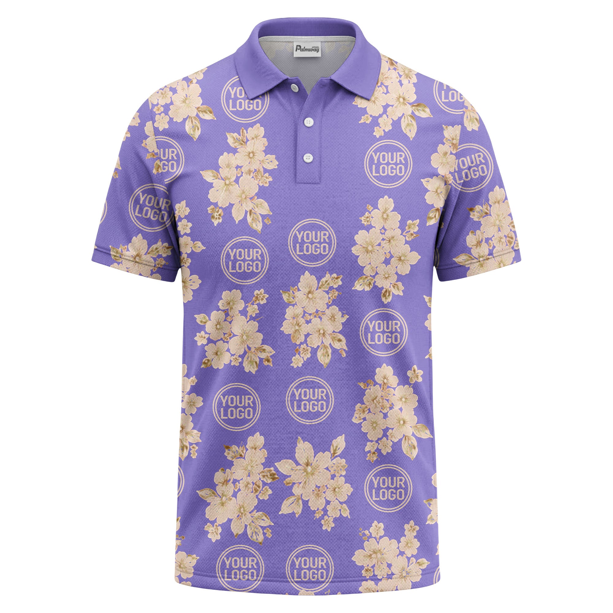 watercolor cherry blossom custom logo repeat polo shirt in black