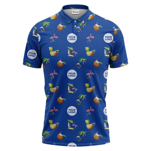 watercolor flamingos pineapples coconuts palm trees repeat polo shirt for men