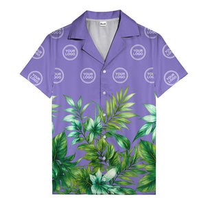 watercolor palm fronds & monogram logo repeat hawaiian shirt
