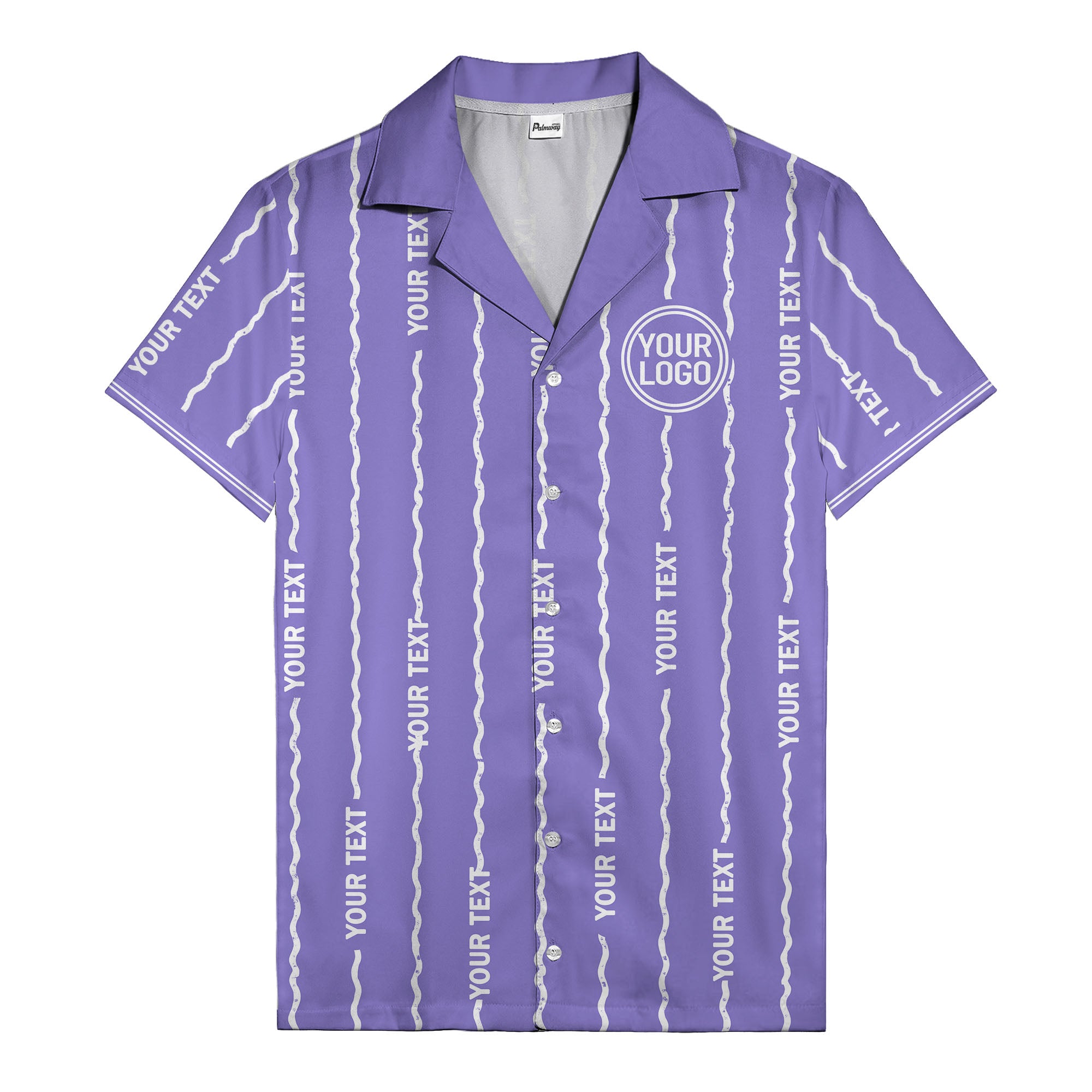 wavy line personalized hawaiian shirt with custom text & logo