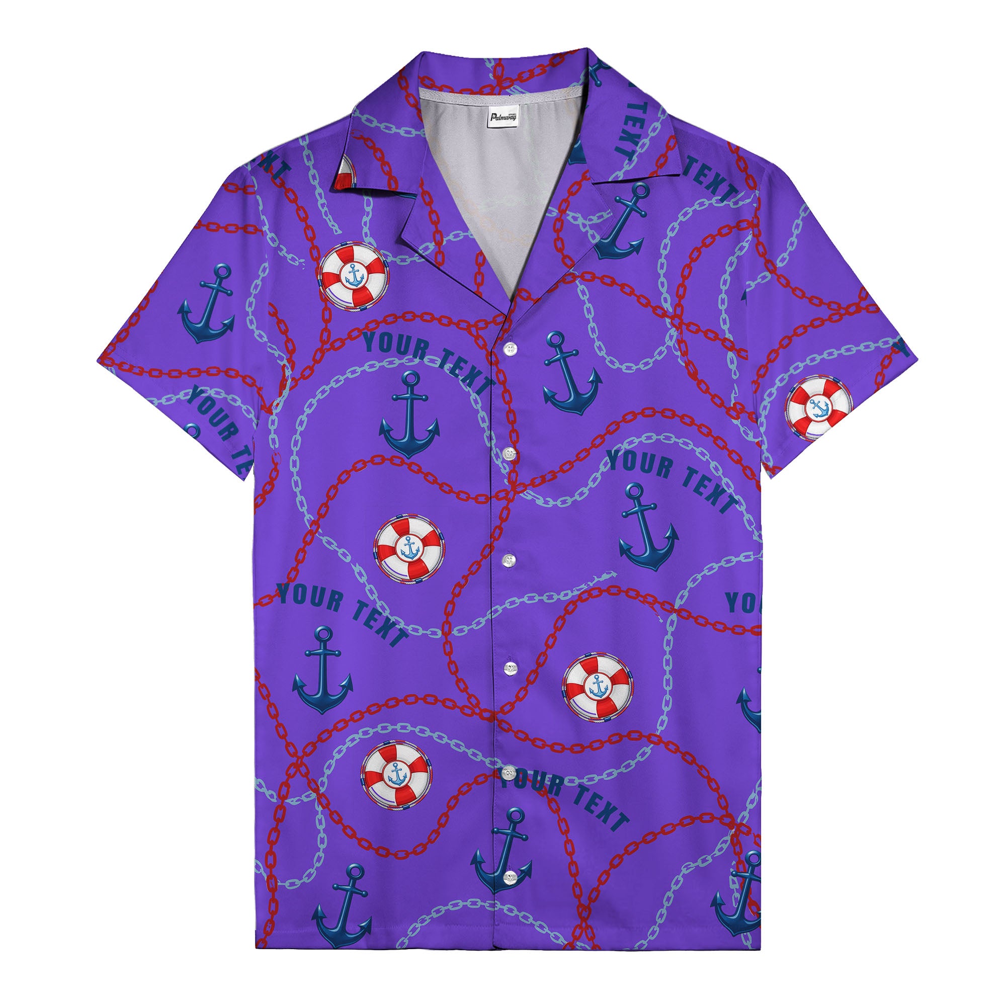 anchors lifebuoys chain link pattern nautical hawaiian shirt