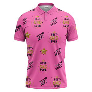best dad ever crown & stars repeat pattern black gold polo shirt