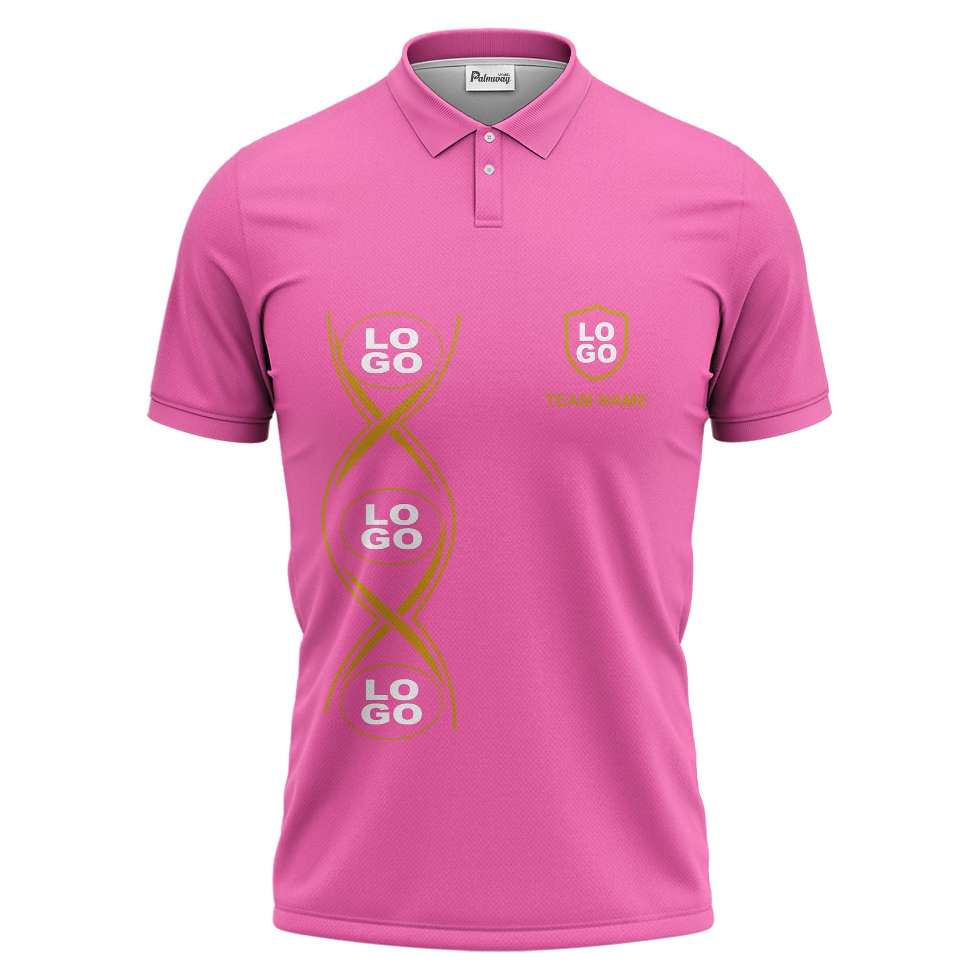 black gold infinity spiral shield team name graphic polo shirt for men