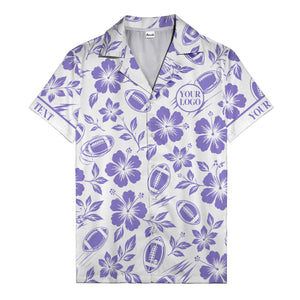 black hibiscus flowers & football silhouettes hawaiian shirt for men