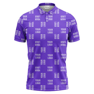 black repeat custom logo text pattern polo shirt for men