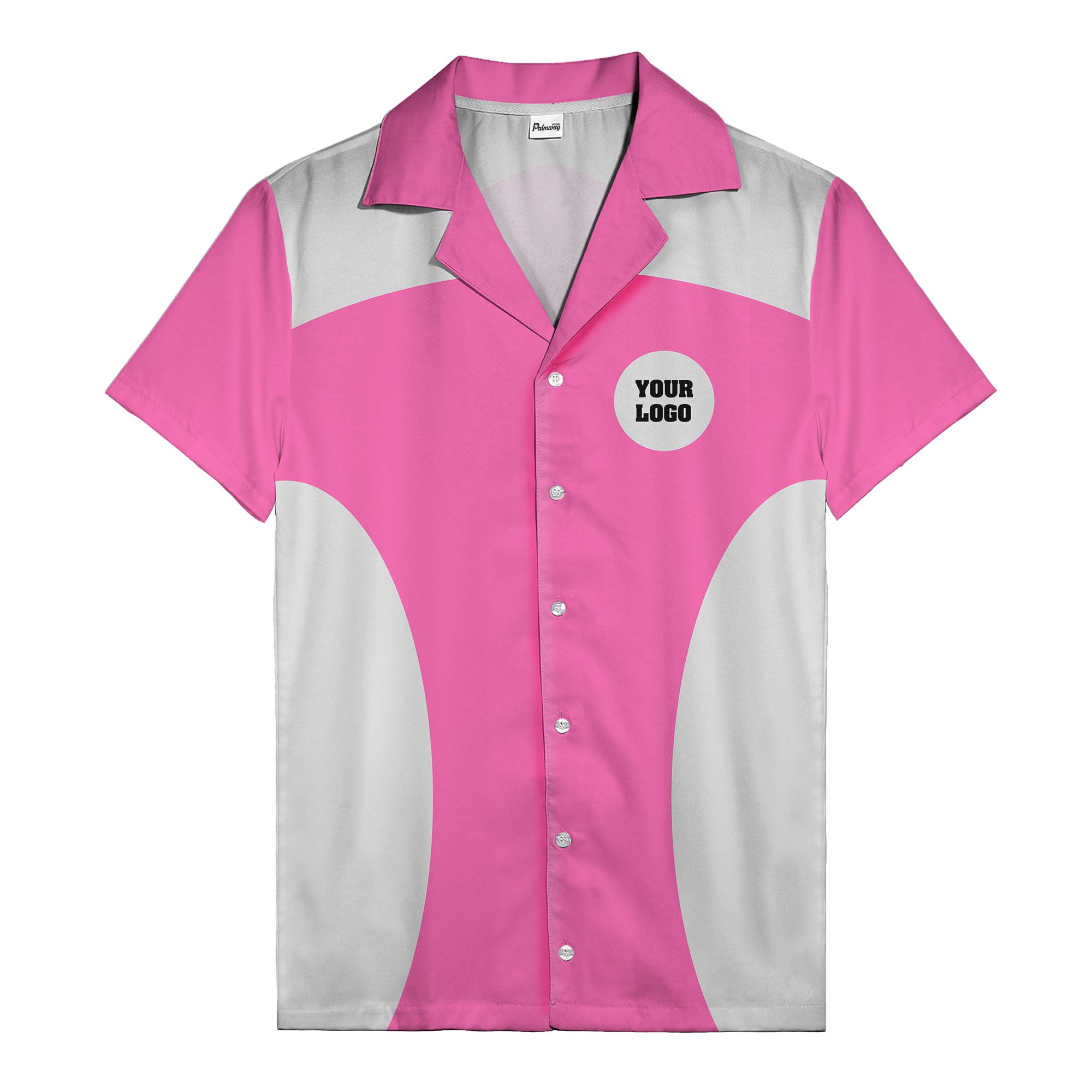 black silver geometric bowling hawaiian shirt with custom logo patch