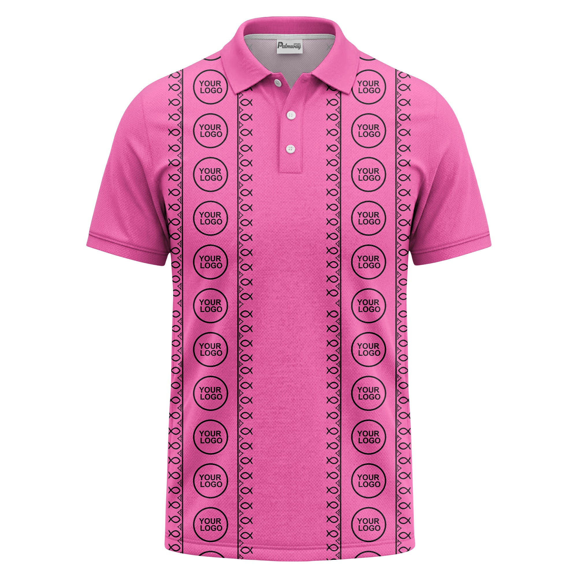 black white fish symbol repeat pattern golf polo shirt