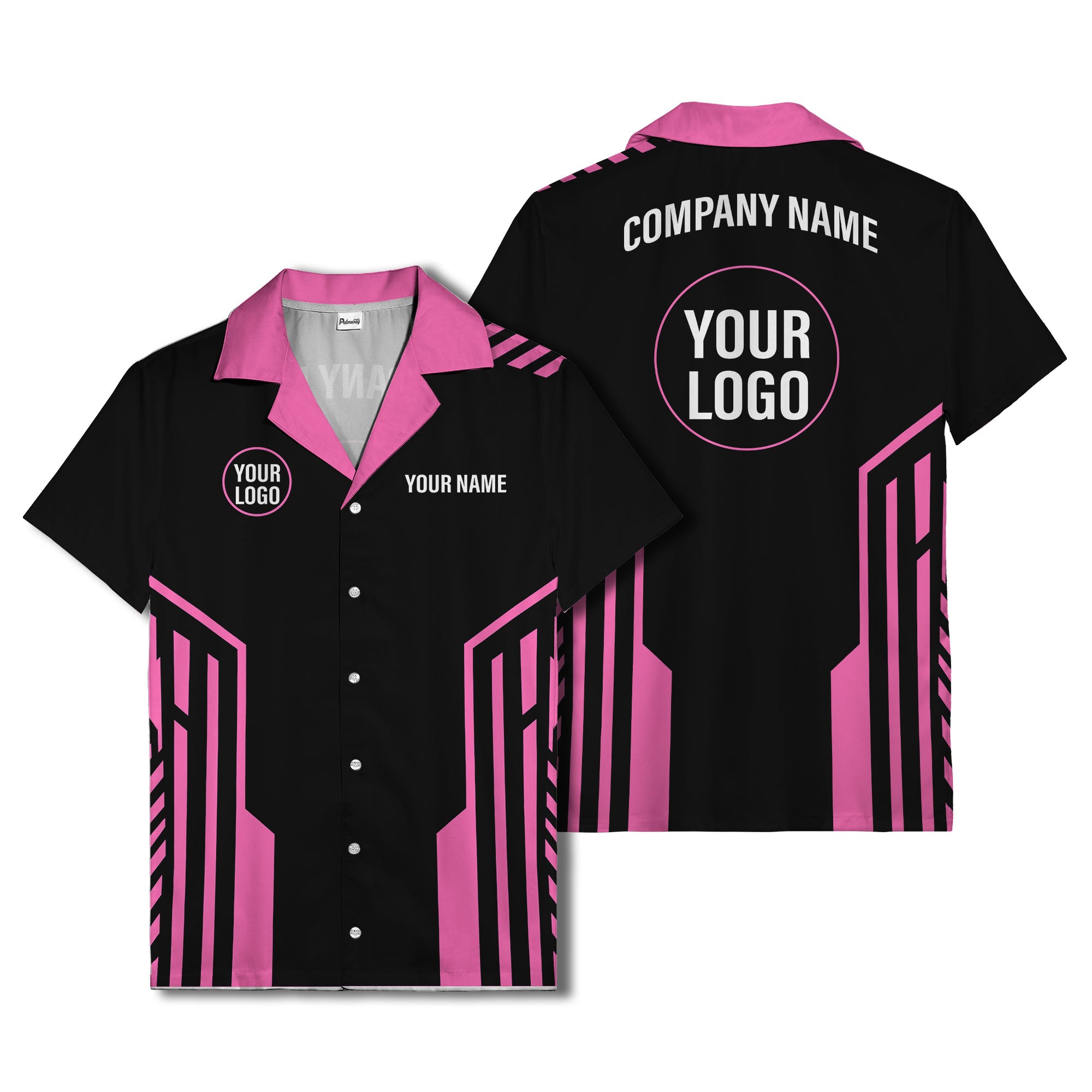 black white geometric stripe personalized logo circle hawaiian shirt