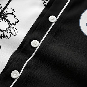 black white palm tree hibiscus panel graphic hawaiian shirt for men