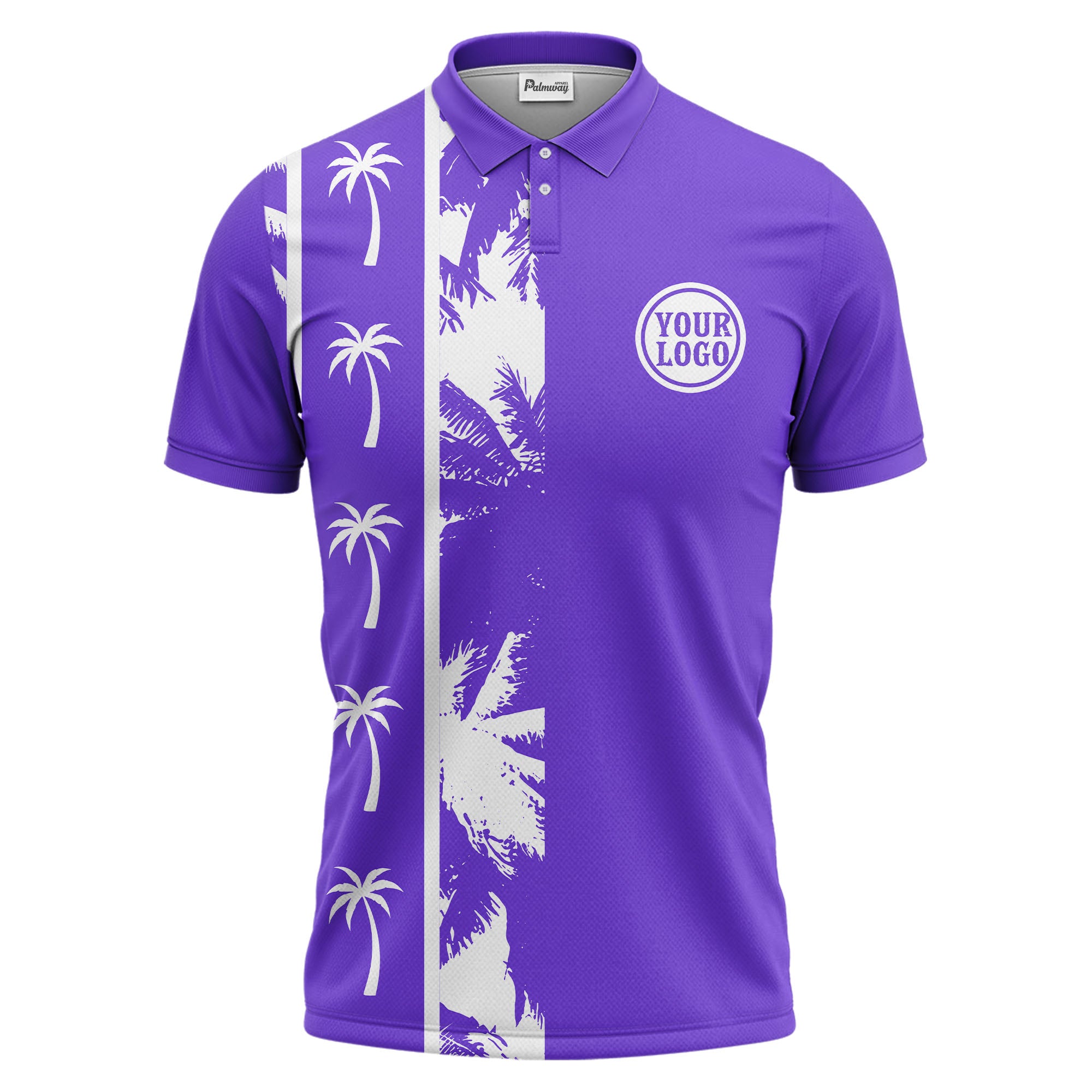 black white palm tree silhouette vertical stripe polo shirt for men