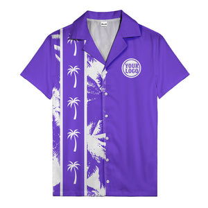 black white palm trees & vertical stripes graphic hawaiian shirt for men