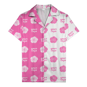 black white rose & custom logo repeat graphic hawaiian shirt