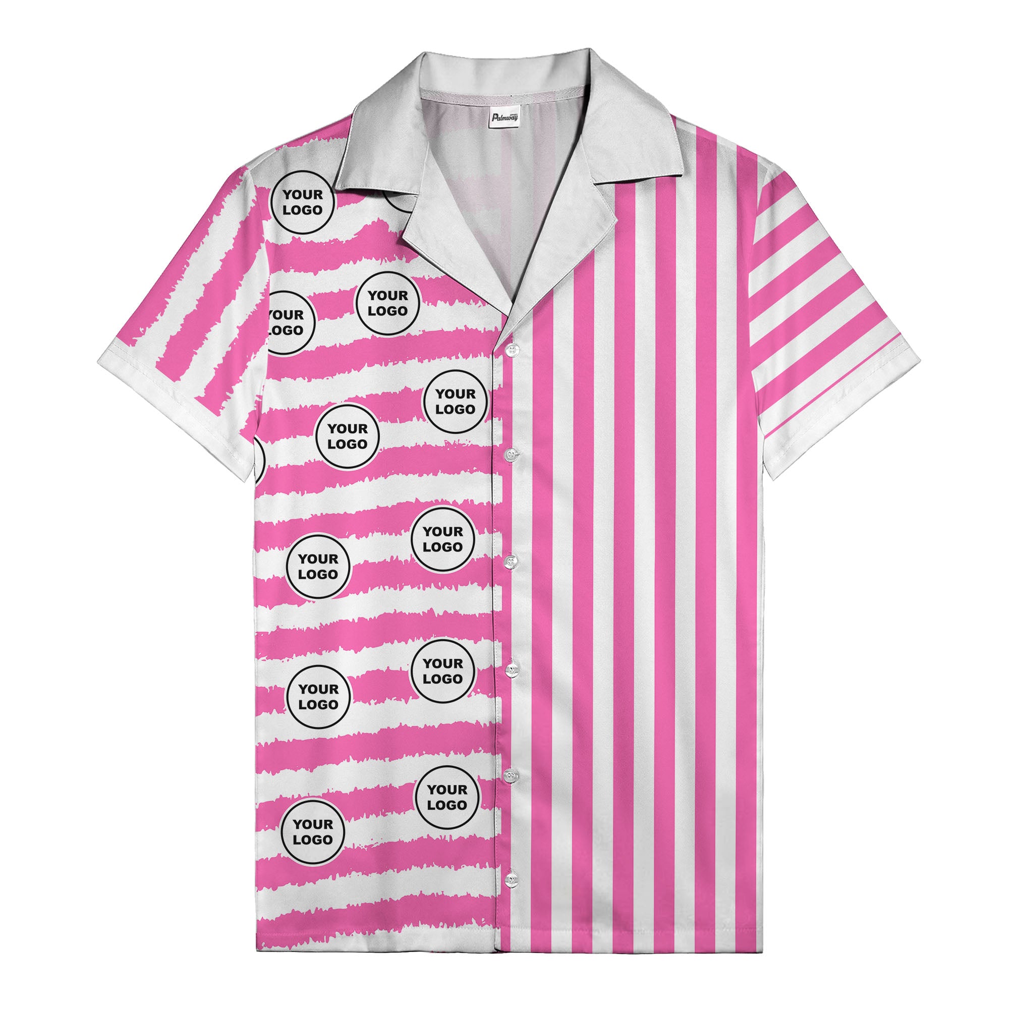 bold black-white stripe & circular logo hawaiian shirt