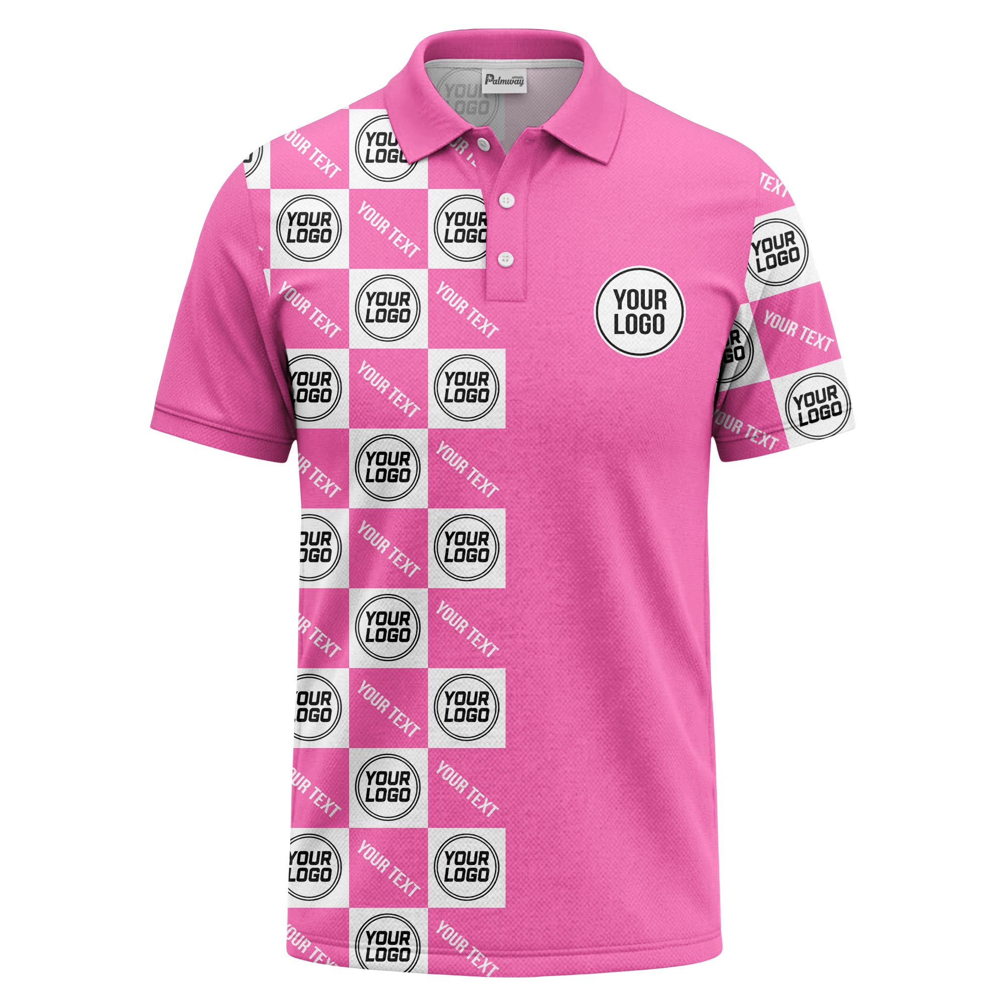 checkerboard repeat logo text black white customizable polo shirt