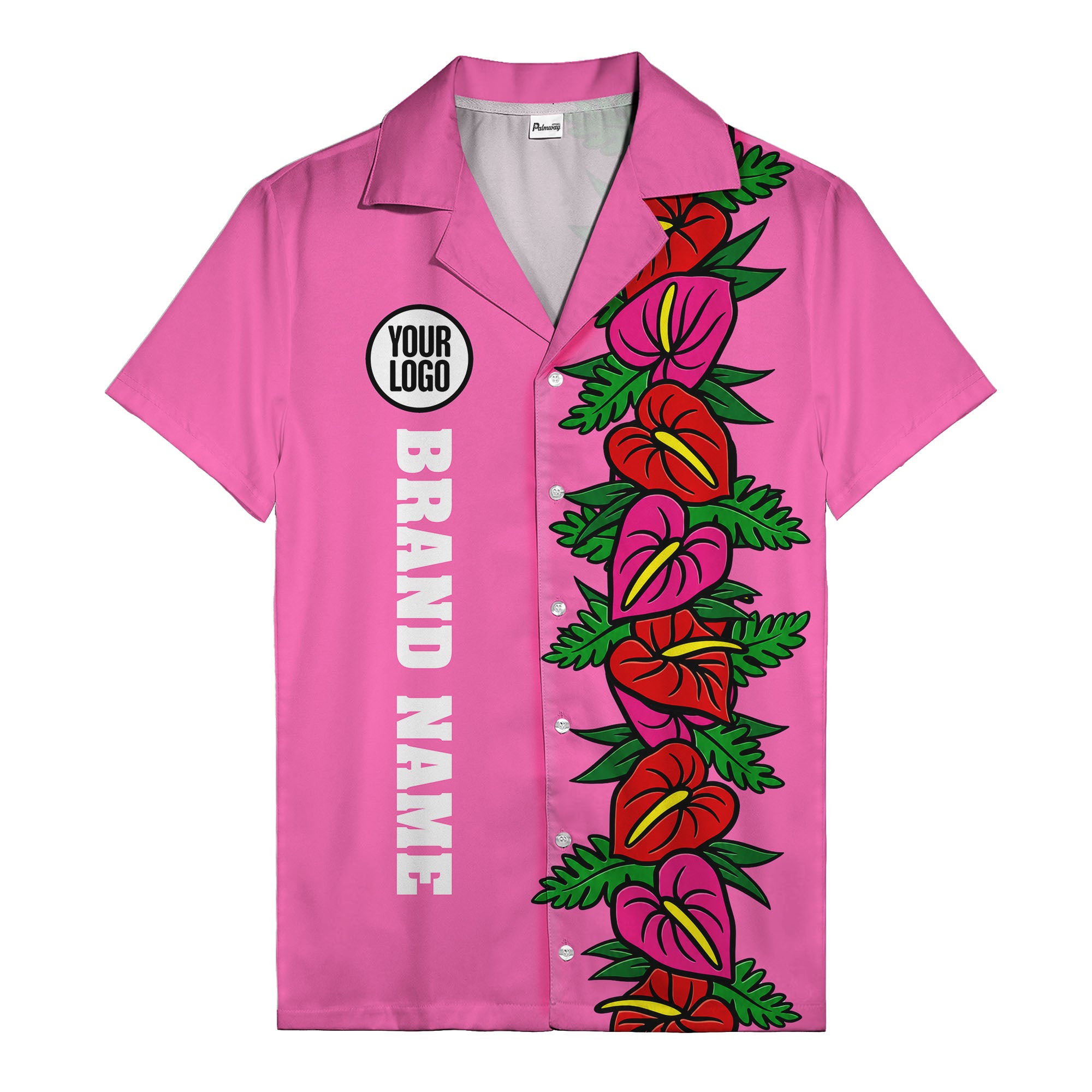 coral anthurium blooms & emerald leaf stripes hawaiian shirt for men