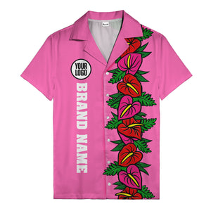 coral anthurium blooms & emerald leaf stripes hawaiian shirt for men