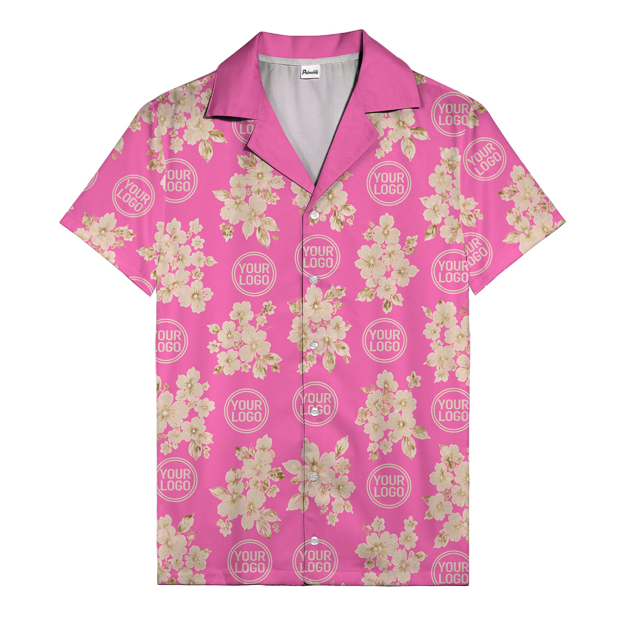 cream floral bouquets & gold circular logos watercolor hawaiian shirt