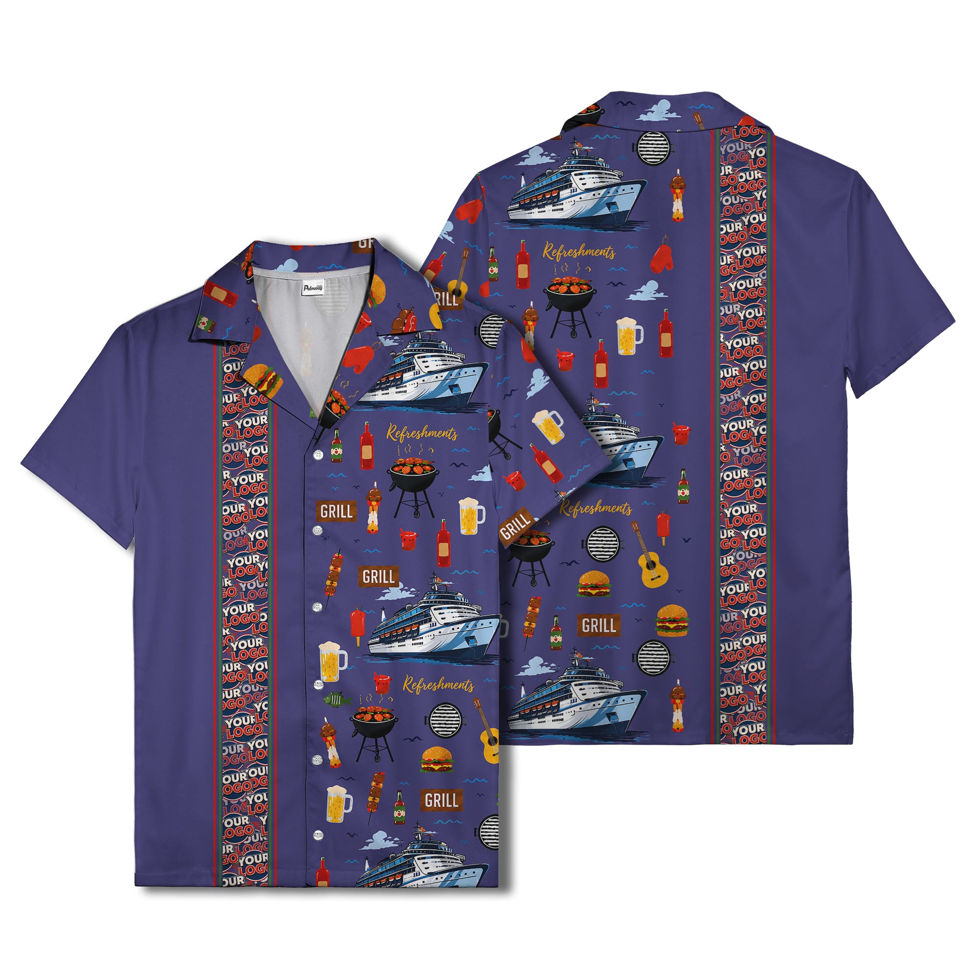 cruise ship grill & refreshments fun cartoon hawaiian shirt for men